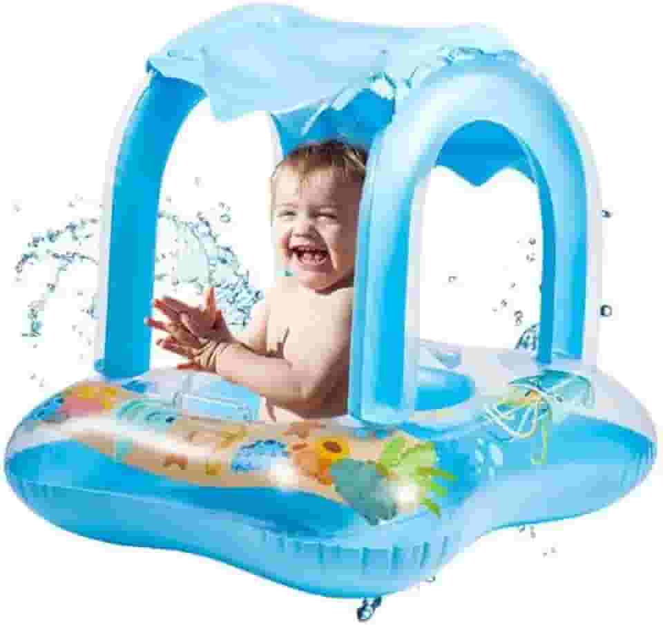 Boia Infantil Inflável com Cobertura Baby Float para Piscina Bóia Bebê com Assento Seguro e Toldo Protetor Solar Diversão e Proteção na Água