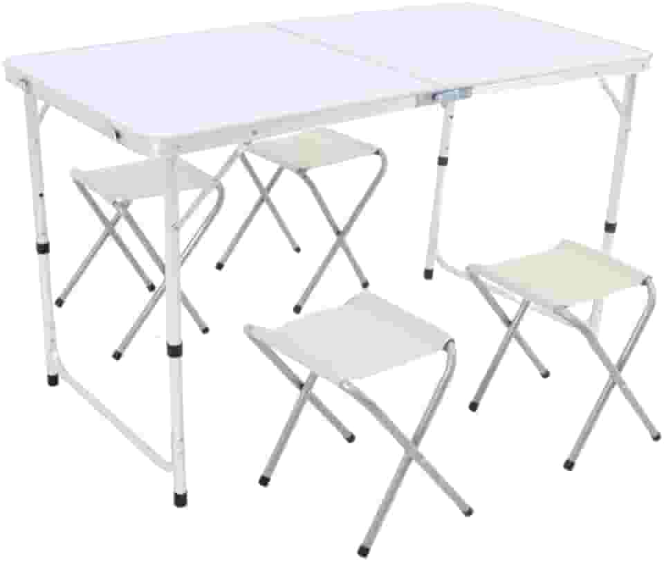Kit Mesa Dobrável Portatil Que Vira Maleta Camping Praia Churrasco 120x60cm Com 4 Bancos Banquinhos
