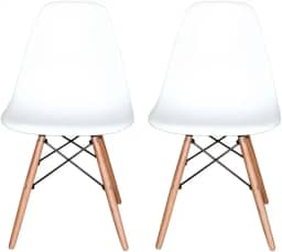 Kit 2 Cadeiras Charles Eames Eiffel Dsw Em Polipropileno Com Pés De Madeira Clara Versátil E Elegante Sala De Jantar Cozinha Bar, Brancas
