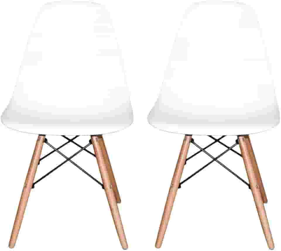 Kit 2 Cadeiras Charles Eames Eiffel Dsw Em Polipropileno Com Pés De Madeira Clara Versátil E Elegante Sala De Jantar Cozinha Bar, Brancas