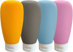 Kit 4 de Frascos de Silicone para Viagem Ideal para transportar Shampoo Condicionador Cremes e Loções à Prova de Vazamentos para Bagagem de Mão Leve Compacto Reutilizável Sustentável Qualidade Premium