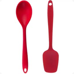 Kit Colher e Espátula de Silicone Premium Utensílios para Cozinha Flexível e Resistente ao Calor Ideal para Preparar Alimentos Não Risca as Panelas (Vermelho)