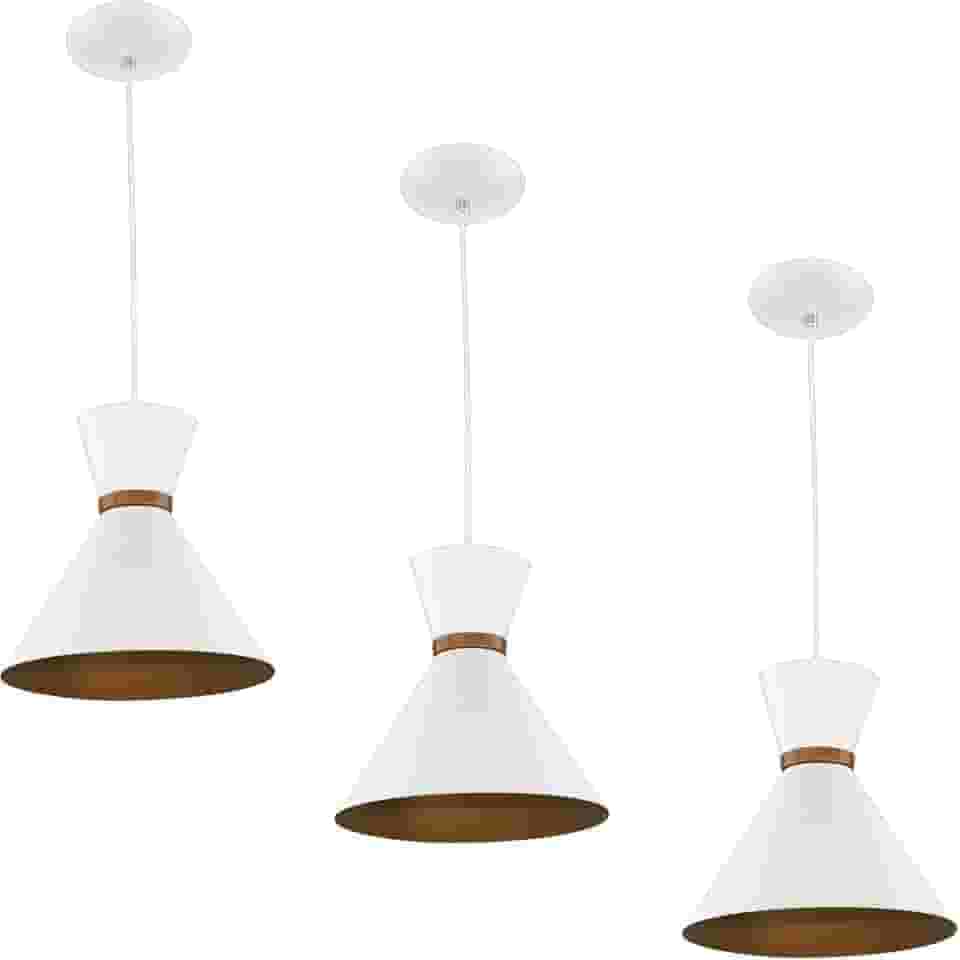 Kit 3 Pendentes Berlin 21cm Mesa Balcão Gourmet Branco/Cobre