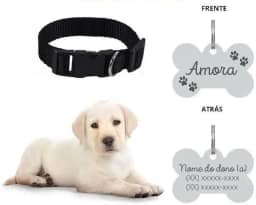 Coleira Personalizada Com Nome E Telefone A Lase (G, Preta)