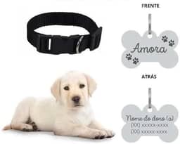 Coleira Personalizada Com Nome E Telefone A Lase (G, Preta)