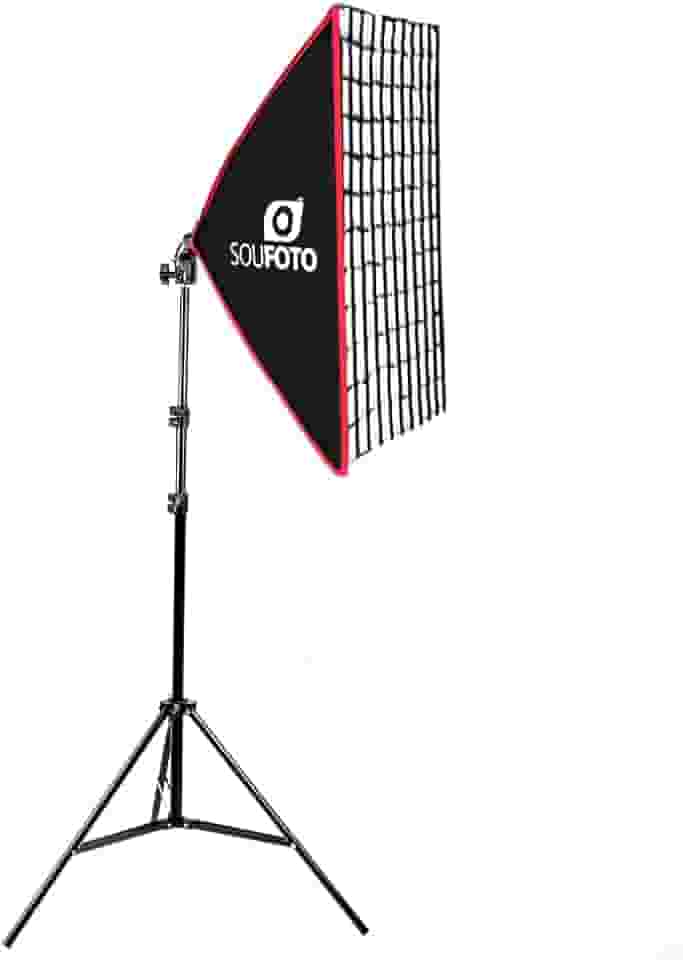 SOU FOTO Kit de Luz Para Gravar Video Profissional com Softbox com Tripé e Tela Grid (Uno Red Grid)