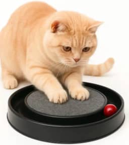 Arranhador Redondo para Gato com Bolinha Interativa | Brinquedo e Descanso para Felinos | Resistente, Antiestresse e Confortável – Preto Miau