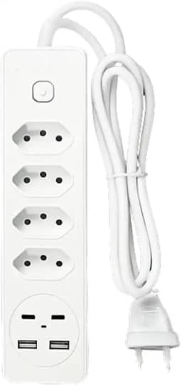 Filtro de Linha Multifuncional 4 Tomadas Espaçadas | 2 USB + 2 Tipo-C | Bivolt | Antichamas & Carregamento Rápido 2.4A