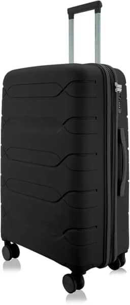 Mala de Viagem Grande Expansiva 23-32kg, Polipropileno Rígida, Cadeado, Rodas Duplas 360 (Preta)