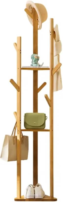 Mancebo Cabideiro Bambu Chão Arara Roupas Prateleira 165cm