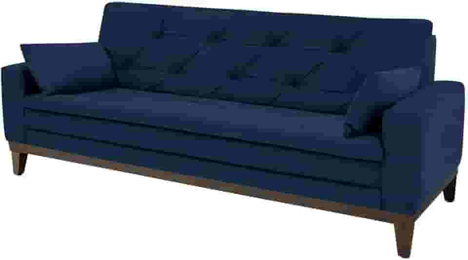 Sofá Linoforte Nature, 4 Lugares, Suede Veludo, Espuma D-33, Azul Petróleo, 2,08 Metros