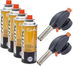 Maçarico Culinário Portátil com Regulagem, Kit 2 Unidades + 4 Refis, Gourmet