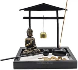 Jardim Zen com Buda Hindu, Sino e Incenso - Preto e Dourado