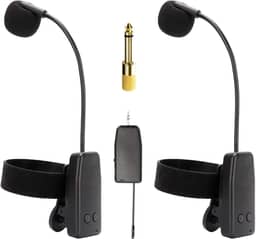 Dynwave Microfone de instrumento, transmissão de 30m com braçadeira, saxofone profissional, microfone para clarinete, concertos, trompete, 1 em 2