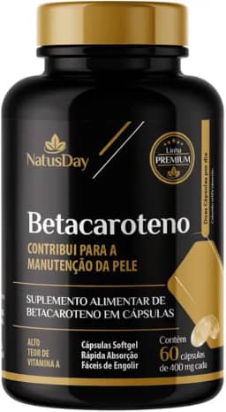Betacaroteno (60 Cápsulas) - Natusday Premium - Auxilia na prevenção do envelhecimento da pele, auxilia no fortalecimento do sistema imune