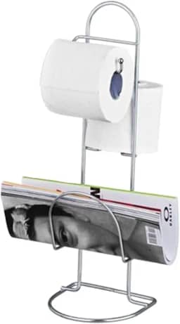 Porta Papel Higienico de Chão com Revisteiro Suporte para 2 Rolos Cromado