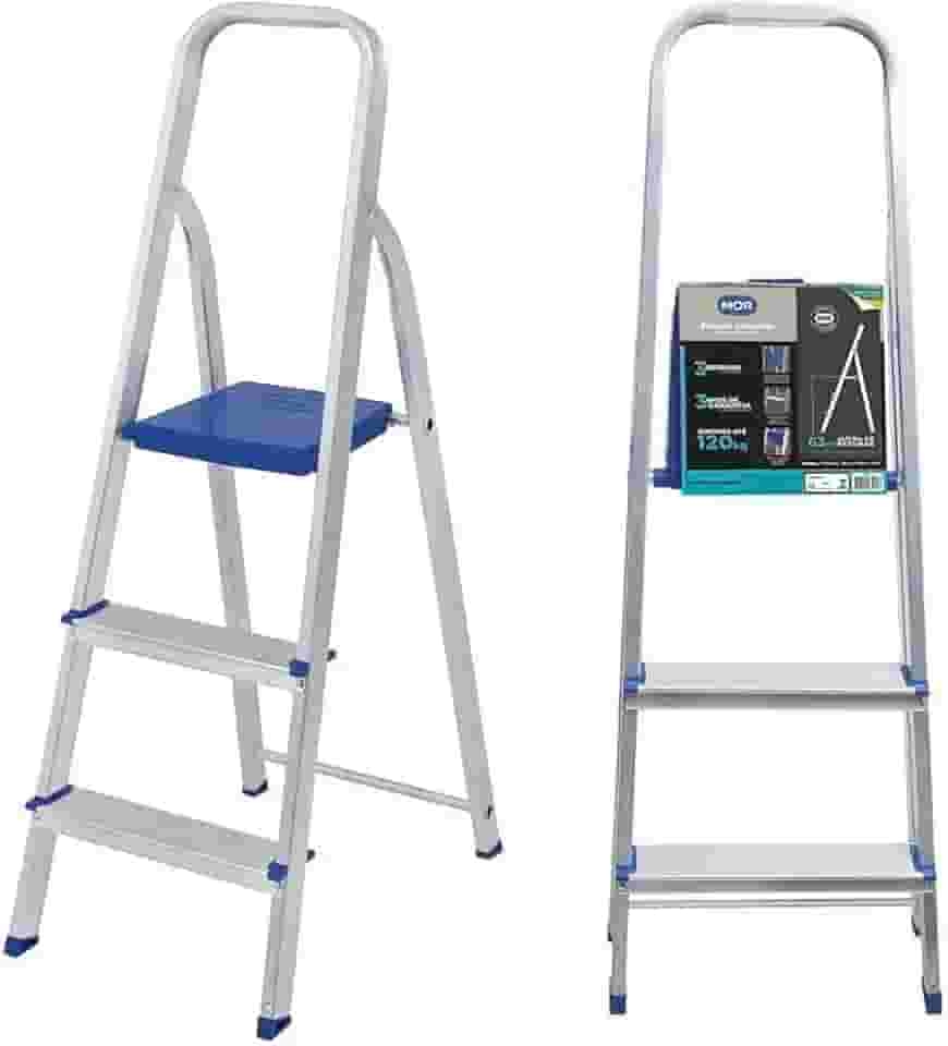 Escada De Aluminio 3 Degraus Resiste Até 120kg Domestica Construção Cor Prateado