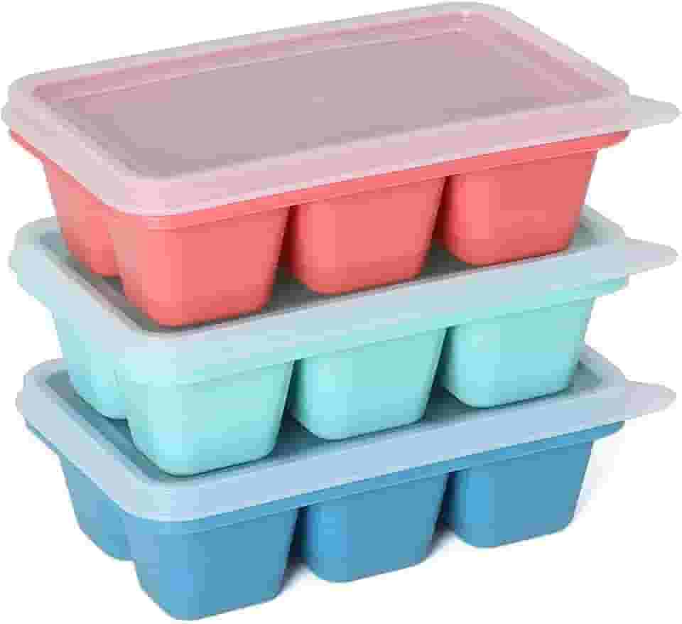 Forma De Gelo Silicone Com Tampa 6 Cubos - Kit 3 Unidades Ideal Para Papinha De Bebe Frutas Congeladas Cubos de Gelo (Cores sortidas)