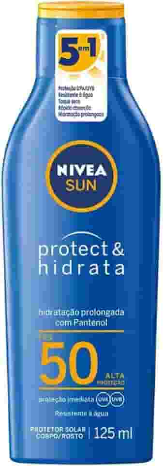 NIVEA SUN Protetor Solar Protect & Hidrata FPS 50 125ml - Com toque seco, rápida absorção e resistente à água, esse protetor solar oferece altíssima proteção ao sol e promove hidratação à pele