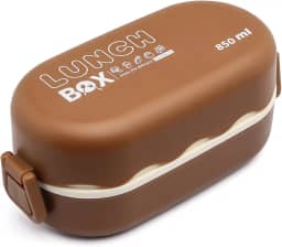 Marmita 850ml Goumert 2 Andares Divisorias Vedação com Colher Pote Microondas Trabalho Escalo Faculdade Alimento Saudável (Marrom)