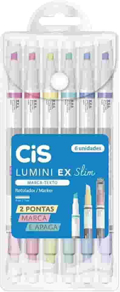 Caneta Marca Texto, Cis Lumini, Ex Slim, 6 Cores, CIS, Estojo