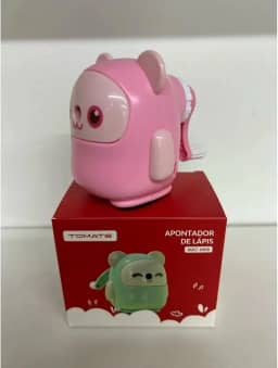 Apontador de Lápis Infantil, Formato de Animal, Mecânico Manual, Rosa