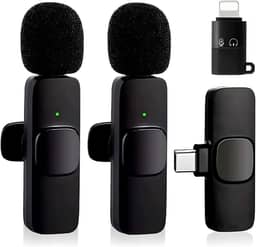 Microfone de Lapela Sem Fio Bluetooth Kit 2 Microfonones Abafamento de Ruído Até 10 Horas Tempo de Trabalho Compatível com Camera, iPhone, Android, PC - Conexão Android e USB-C - Linha AGold Premium