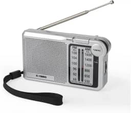Rádio Portátil AM/FM, 2 Bandas, Recarregável USB Tipo-C, Entrada para Fone de Ouvido - Premium