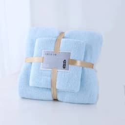 Jogo Toalha de Banho 70x140cm e Rosto 35x75cm Microfibra Alta Absorção, Secagem Rápida, Macia e Antimicrobiana, Tecido Ecológico, Leve, Ideal para Crianças e Adultos, Cores Personalizadas (Azul)