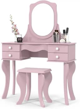 Penteadeira 4 Gavetas Com Banco Princesa Rosa