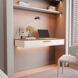 Escrivaninha Estudos Bancada Suspensa Penteadeira Rack Sabrina Cor Off white/nature - MJM Casa dos Móveis