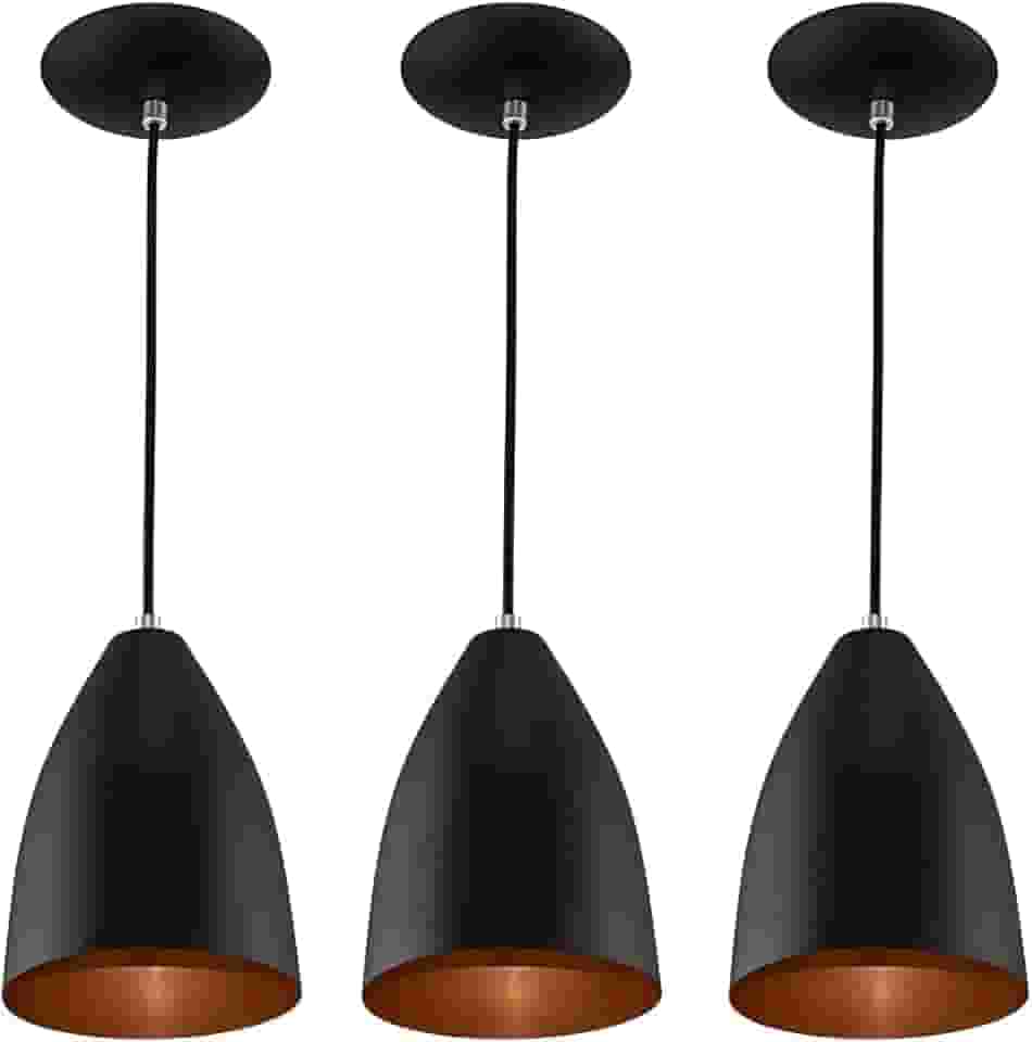 Kit 3 Pendentes Vegas Premium Gourmet Aluminio Preto/Cobre