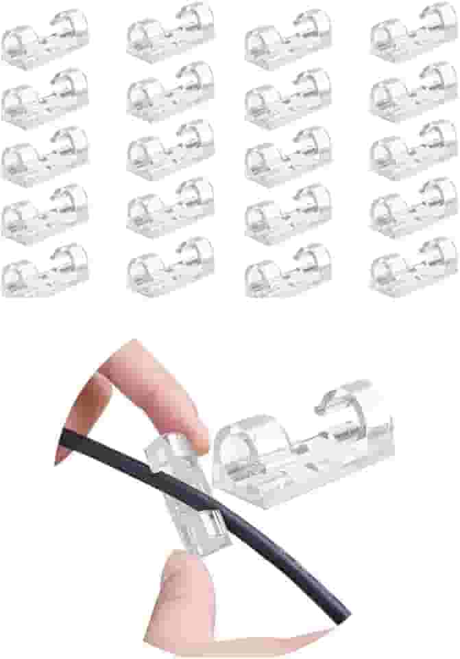 Kit 20 Organizador de Cabos Organizador de Fios Autoadesivo Transparente Premium Resistente Fita 3M Alta Fixação Clips Abraçadeira Ideal para Mesa e Paredes Casa e Escritórios