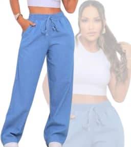 Calça Jeans Feminina Pantalona Wide Leg Elastico P Gestante