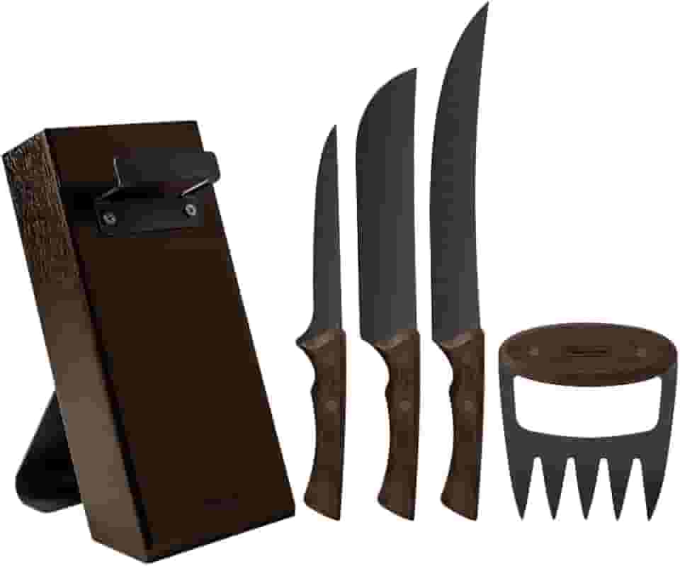 Kit Para Churrasco Tramontina Churrasco Black Com Lâminas De Aço Inox Escurecido E Cabos De Madeira 05 Peças