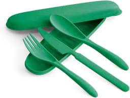 Conjunto De Talheres Fibra De Bambu Estojo Colher Garfo Faca(05 Unidades,Verde)