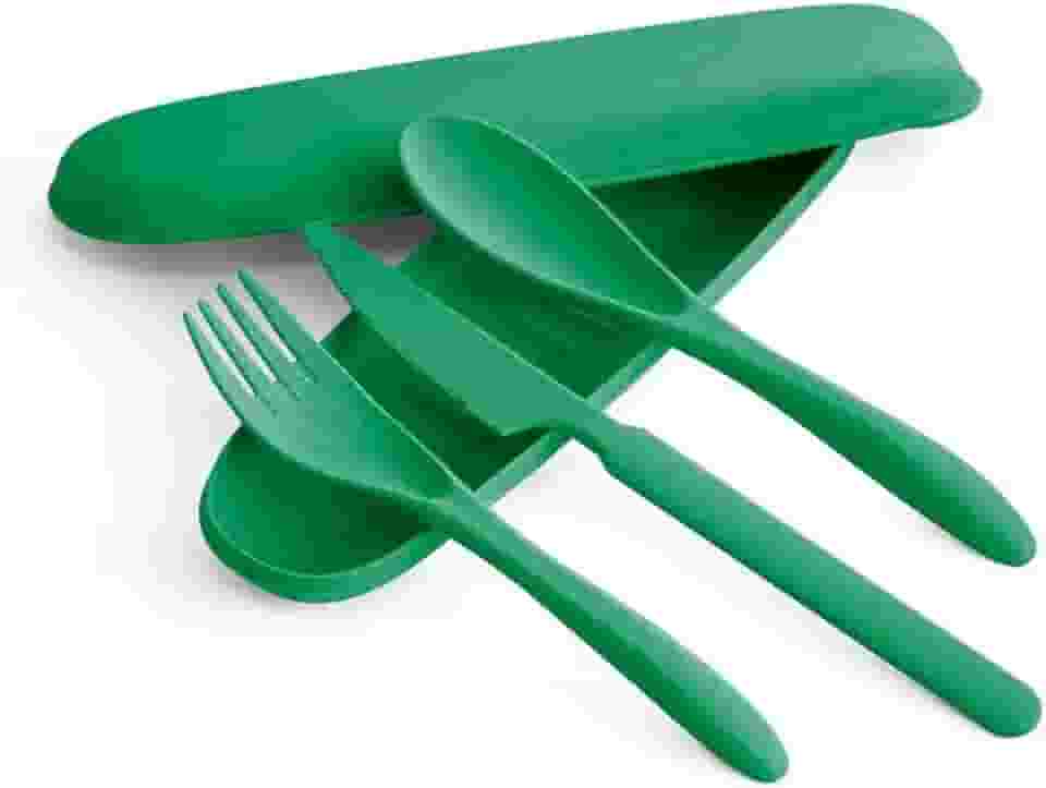 Conjunto De Talheres Fibra De Bambu Estojo Colher Garfo Faca(05 Unidades,Verde)