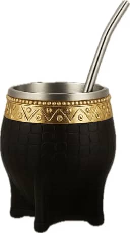 Mate Torpedo Argentino Kit Mate, Taza de te Imperial Acero Inoxidável, com Canudo Caneca de Cabaça de Chá Uma Bombilla (Canudo), Couro Artesanal Embrulhado Ideal para Presente e Viagem (Preto)