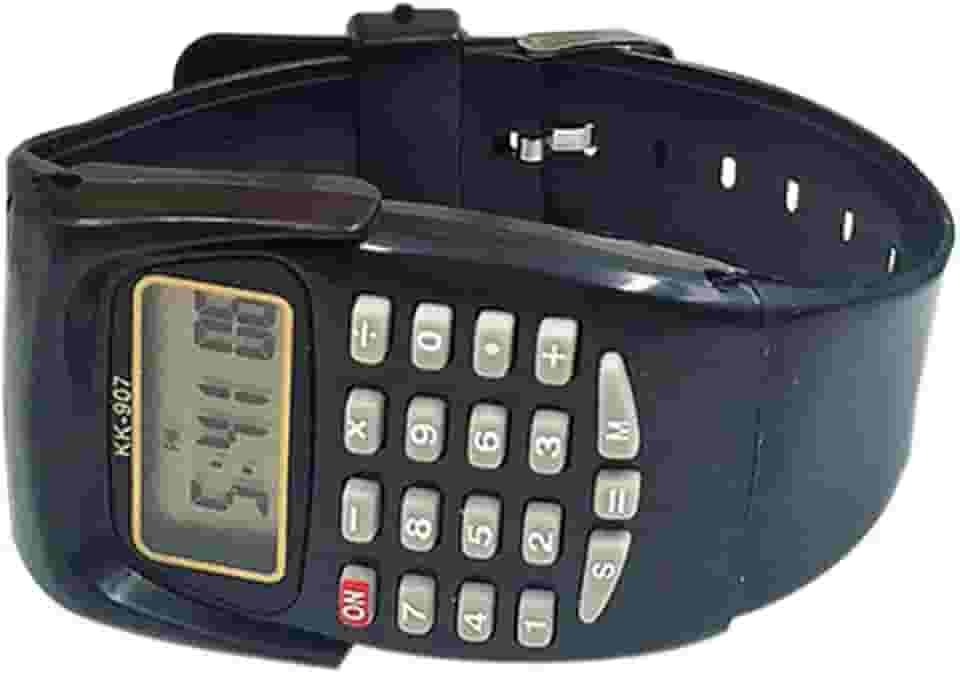 Relógio calculadora de design moderno, visor LCD, com teclado de silicone, para estudantes, empresários, donas de casa, relógio de pulso eletrônico com função de calculadora (preto)