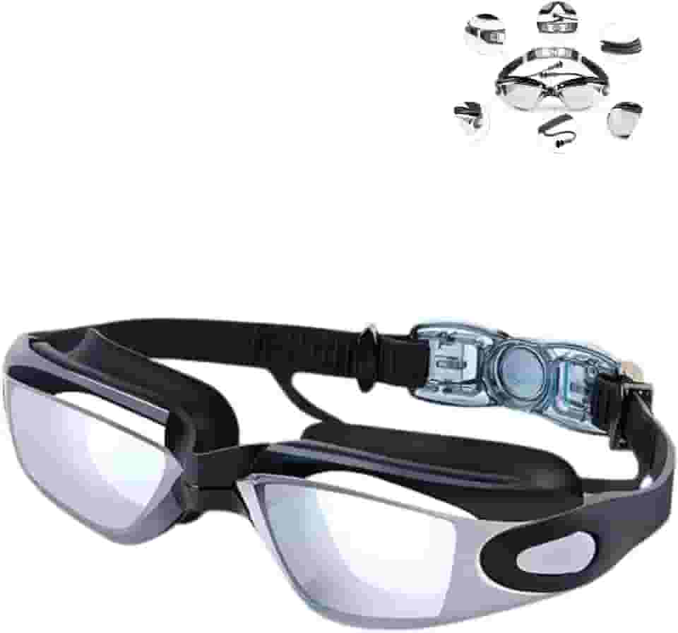 Óculos de Natação Profissional com Lentes Espelhadas, Antiembaçante, Proteção UV, Vedação em Silicone, Ajuste Confortável, Unissex para Adultos
