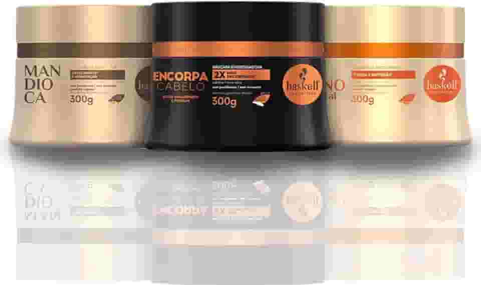 Kit Cronograma Capilar Haskell para Cabelos Finos e Ralos Máscara Murumuru Hidratação, Cavalo Forte Reconstrução, Tutano