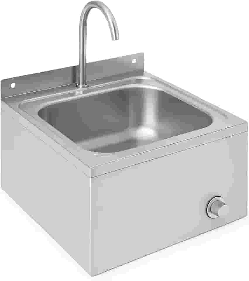 Lavatório Industrial em Aço Inox, Pia com Torneira, Proteção Antibacteriana, Instalação em Parede