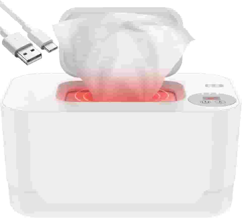 Aquecedor de lenços umedecidos com luz noturna, aquecedor e dispensador de lenços umedecidos, aquecimento duplo para conforto do bebê, aquecedor portátil para bebês (branco)