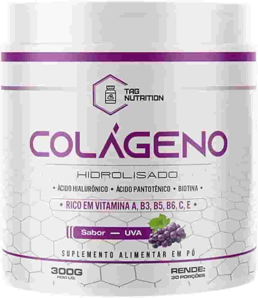 Colágeno Em Pó Hidrolisado 300g C/Ácido Hialurônico Pantotênico e Biotina - TAG Nutrition - Cabelo, Pele e Unhas