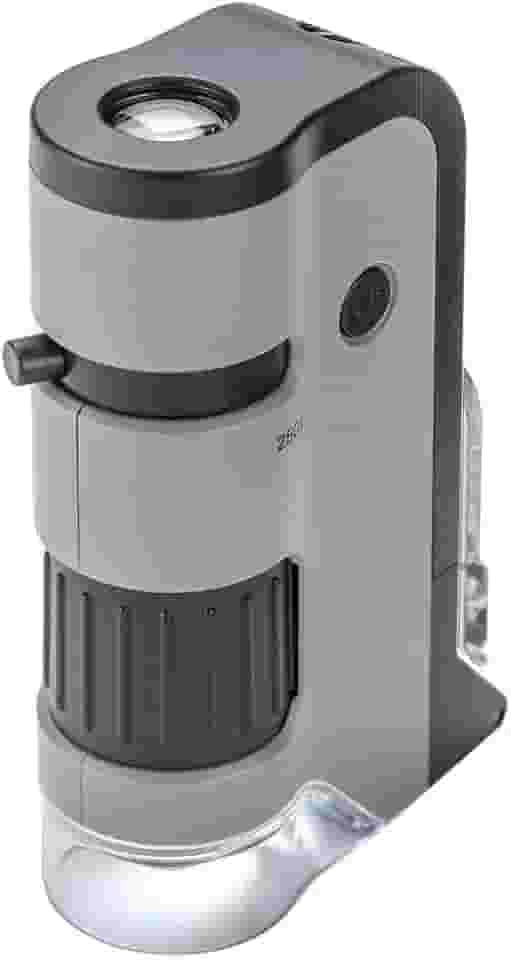 Microscópio de Bolso Carson MicroFlip 100x-250x c/LED, lanterna UV e clip para Smartphone