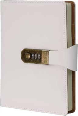 LUMAI Caderno Diário com Cadeado e Fechadura Secreta, Ideal para Anotações, Projetos, Privacidade e Criatividade, Folhas Com Pauta Linhas, Capa de Couro Resistente e Design Minimalista – Branco
