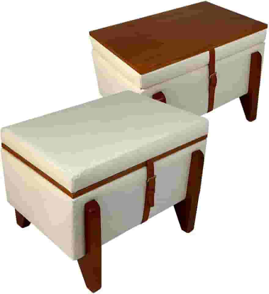 Kit 2 Puff Para Sala Baú E Mesa De Centro Flex Retangular (Linho Cru)