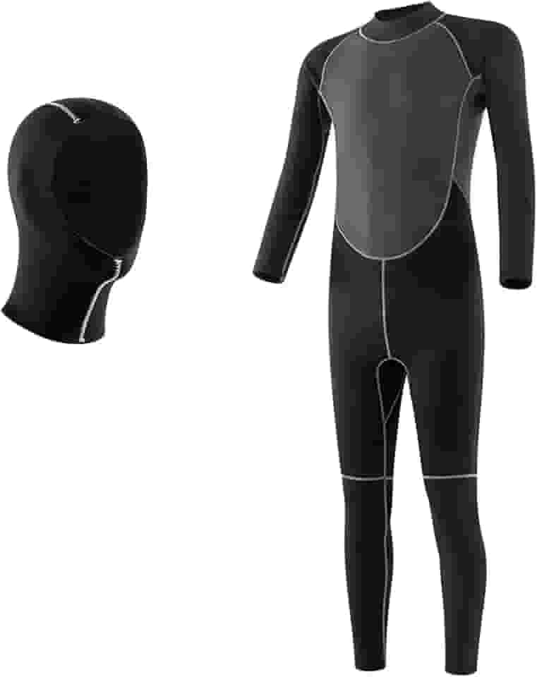 Roupa de mergulho masculina de neoprene de 3,0 mm + capuz de mergulho de neoprene de 2,0 mm, roupa de mergulho de uma peça, para mergulho com snorkel, pesca submarina, surfe