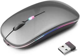 Mouse Sem Fio Premium Recarregável, Design Ergonômico, Clique Silencioso, Iluminação RGB Personalizável, Bluetooth 5.0 & Dongle USB, DPI Ajustável (Cor Cinza) - PREMIUM