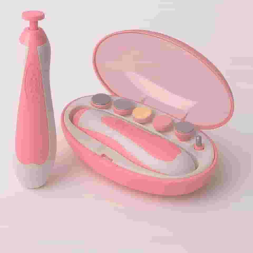 Kit Manicure Elétrico Bebê com Estojo – Cortador de Unhas Seguro e Silencioso com 6 Lixas (Rosa)
